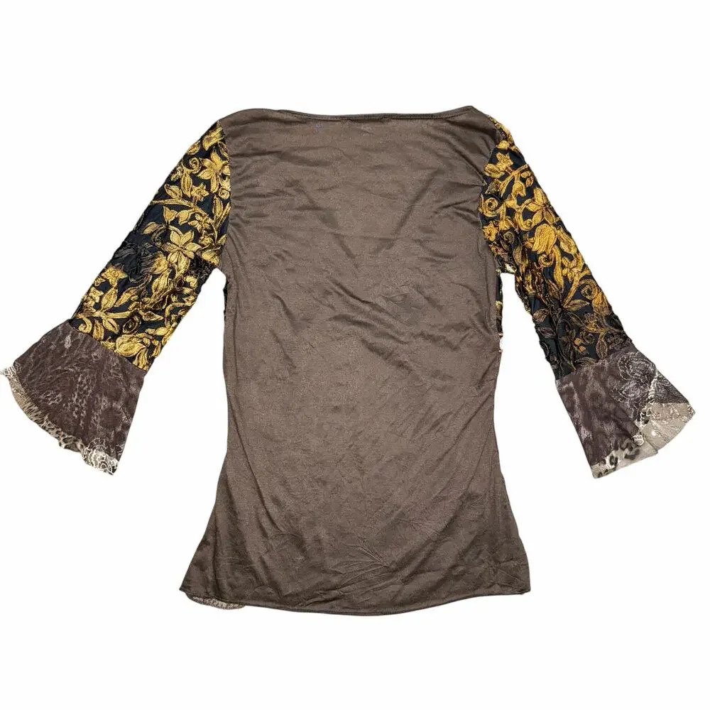 Moa Moa Y2K Vintage Bell Sleeve Party Animal Print Blouse Top Size M - Picture 4 of 5